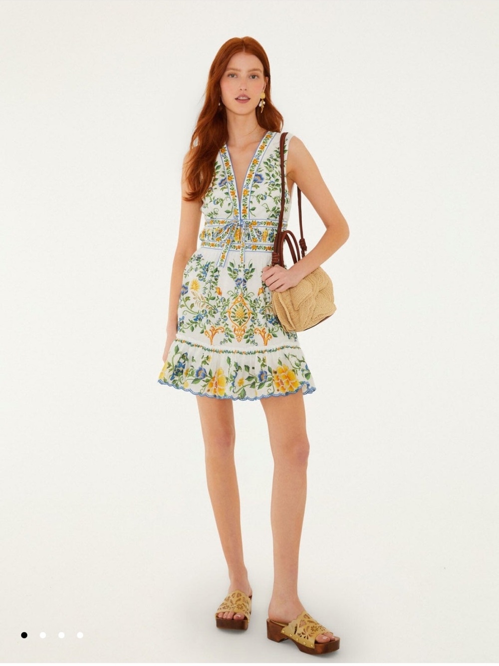 NWT Farm Rio SOLD OUT Floral V-Neck Mini Dress in White and Yellow - Size M
